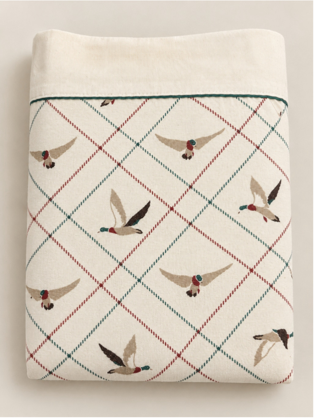 Vintage Wabasso Twin Flat Sheet Mallard Duck Argyle Pattern Retro Made in Canada